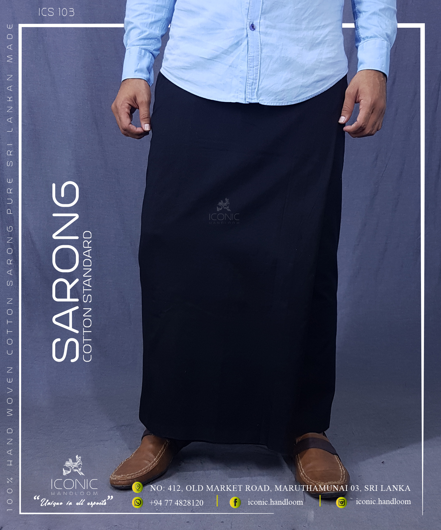 Handloom Cotton Sarong - Black Plain