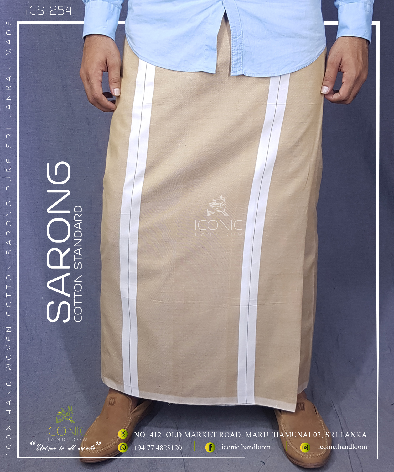 Handloom Cotton Sarong - White stripes in Beige