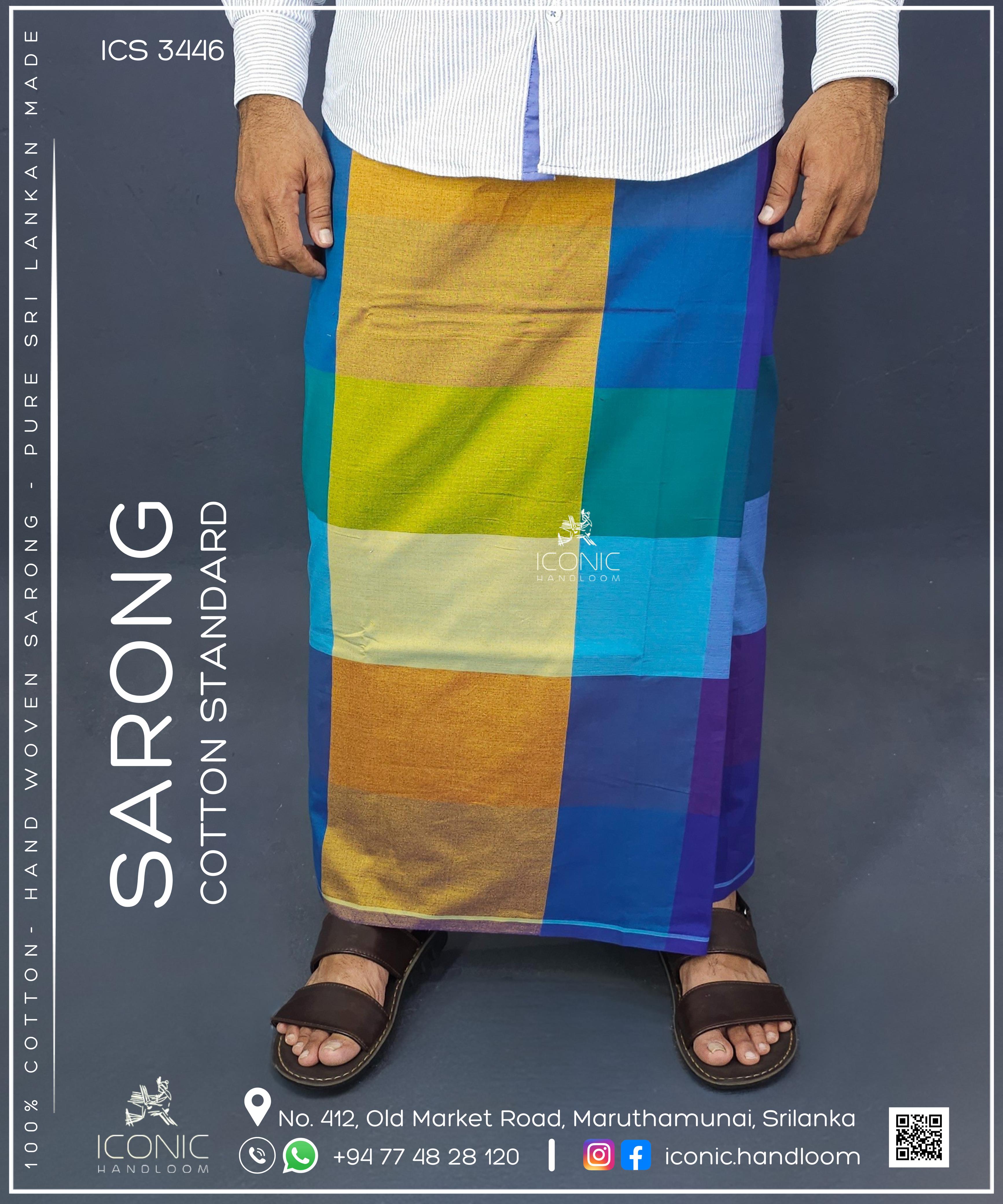 Handloom Cotton Sarong - Mustard Yellow, Olive Green, Aqua Blue, Teal, Purple, Lavender, Royal Blue & Golden brown shades in Check Patterns