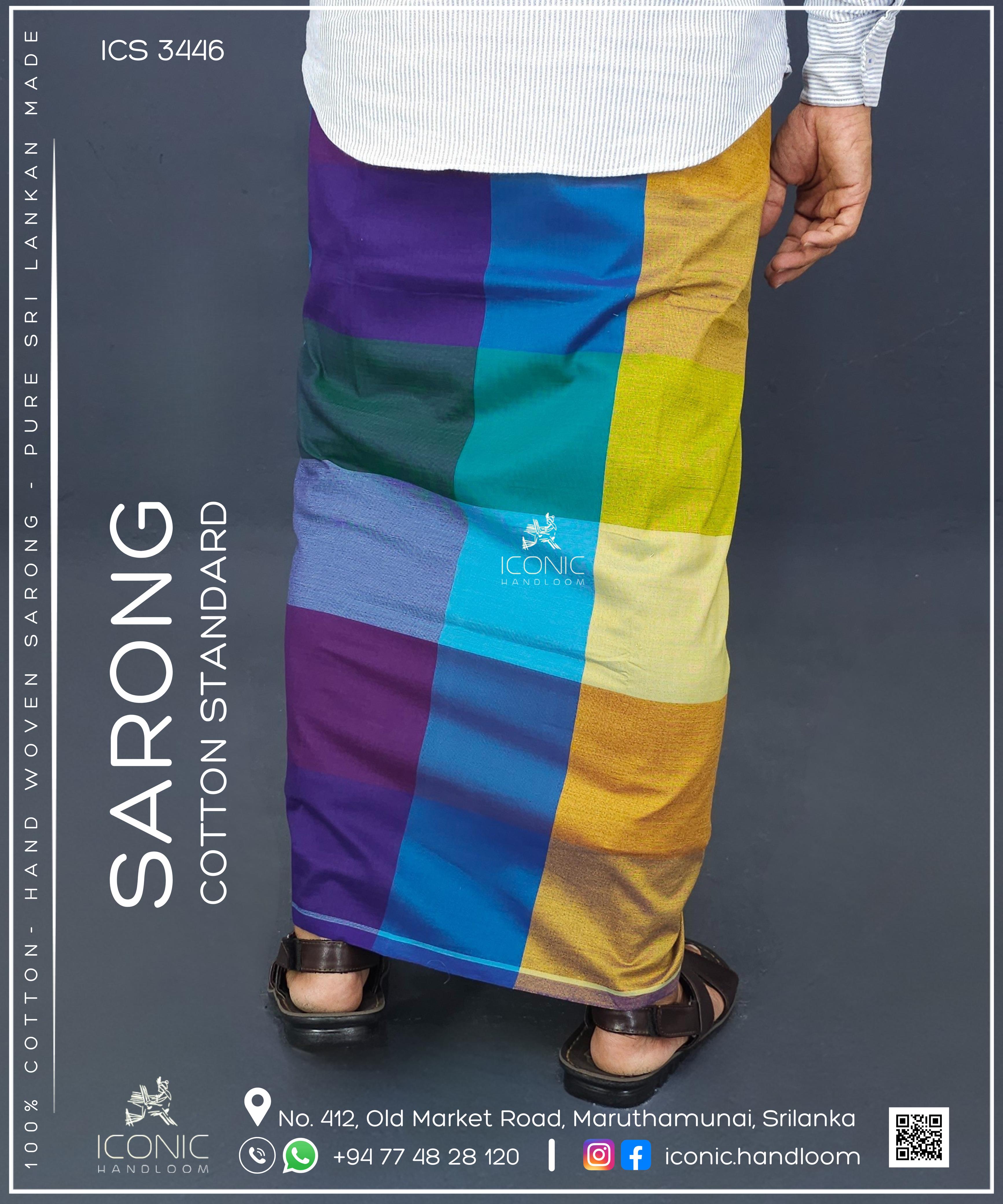 Handloom Cotton Sarong - Mustard Yellow, Olive Green, Aqua Blue, Teal, Purple, Lavender, Royal Blue & Golden brown shades in Check Patterns