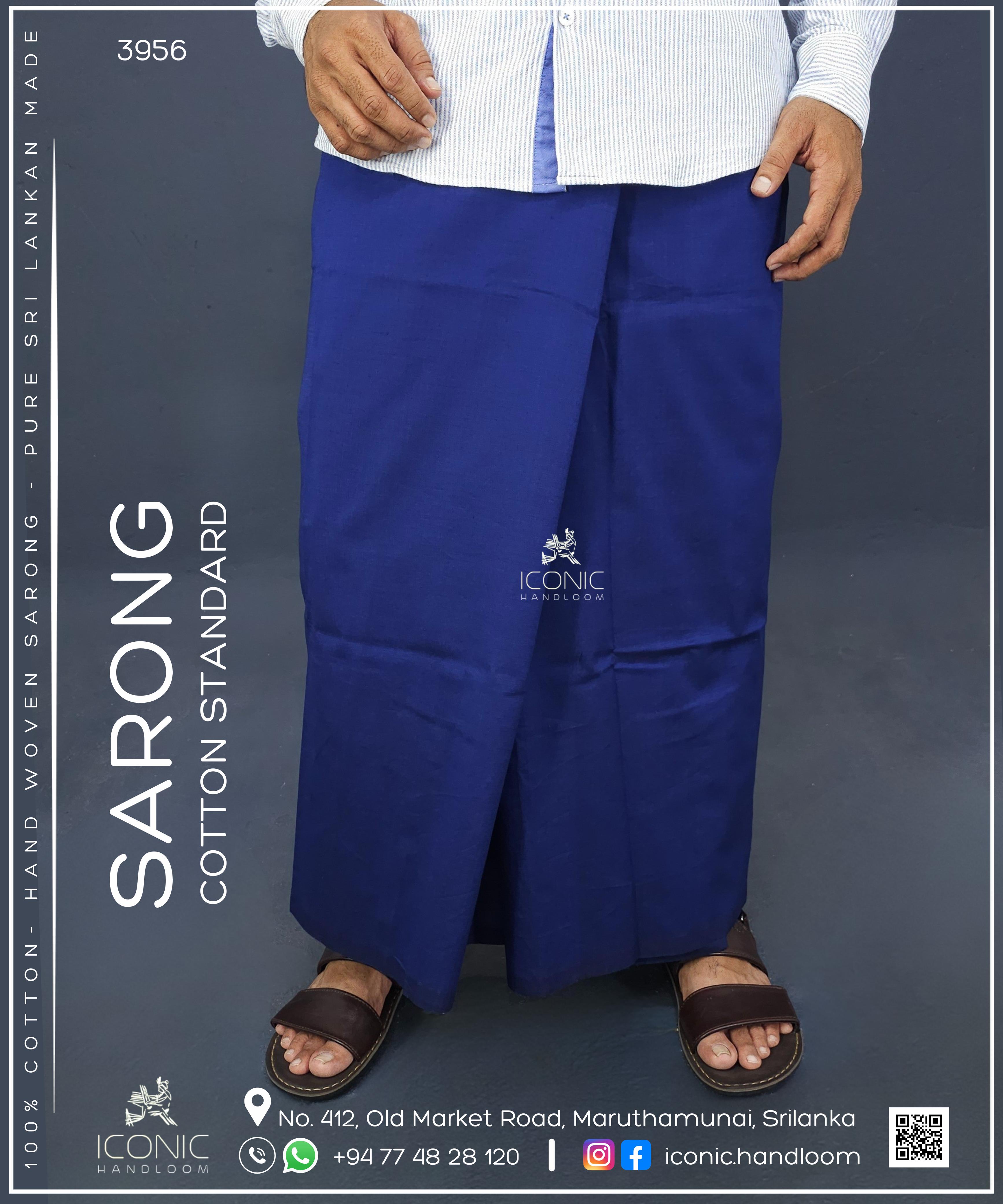 Handloom Cotton Sarong -  Aqua Blue stripes in Deep Navy Blue