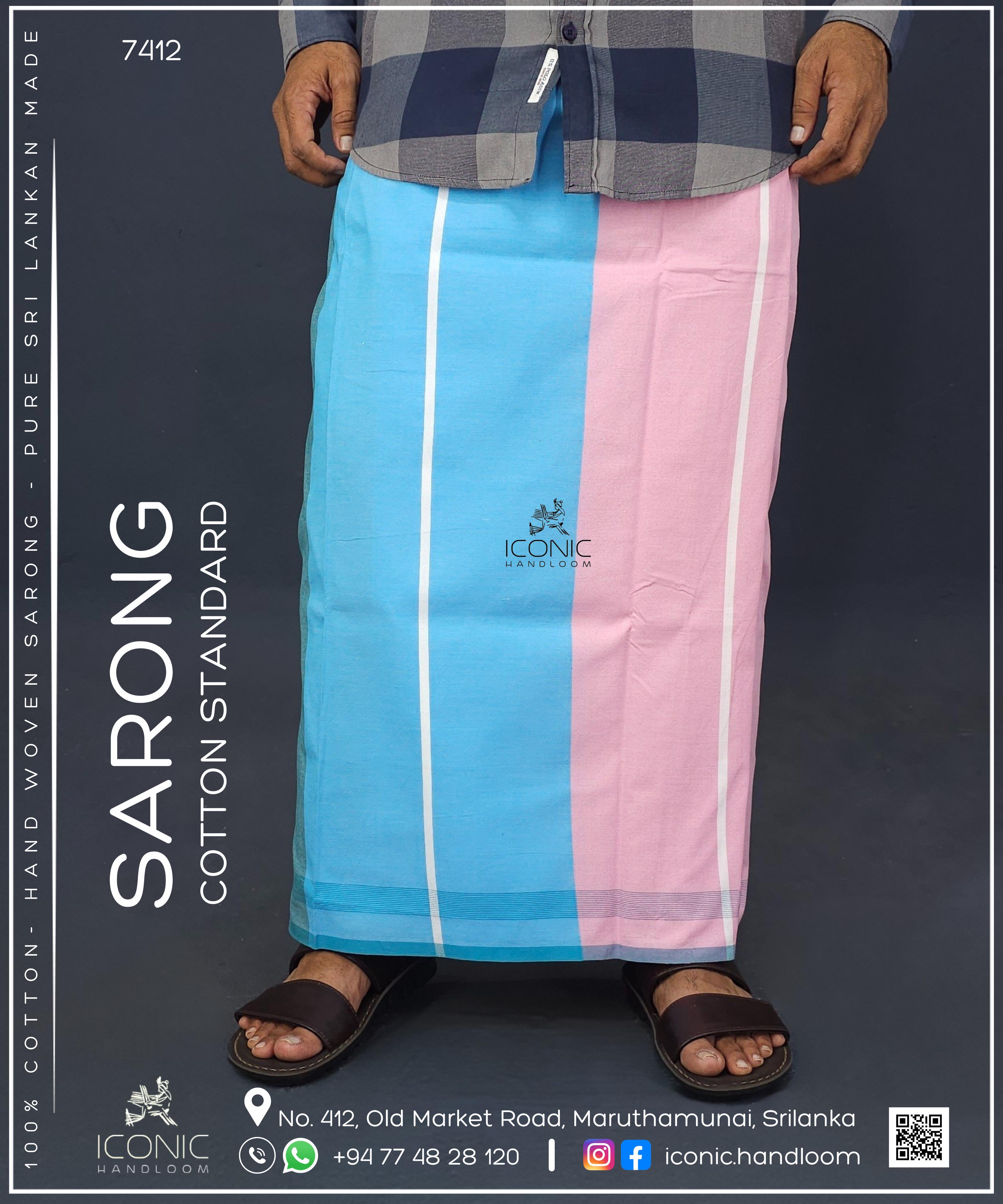 Handloom Cotton Sarong - Sky Blue, Baby Pink, Teal Green & White with Sea Blue bottom border