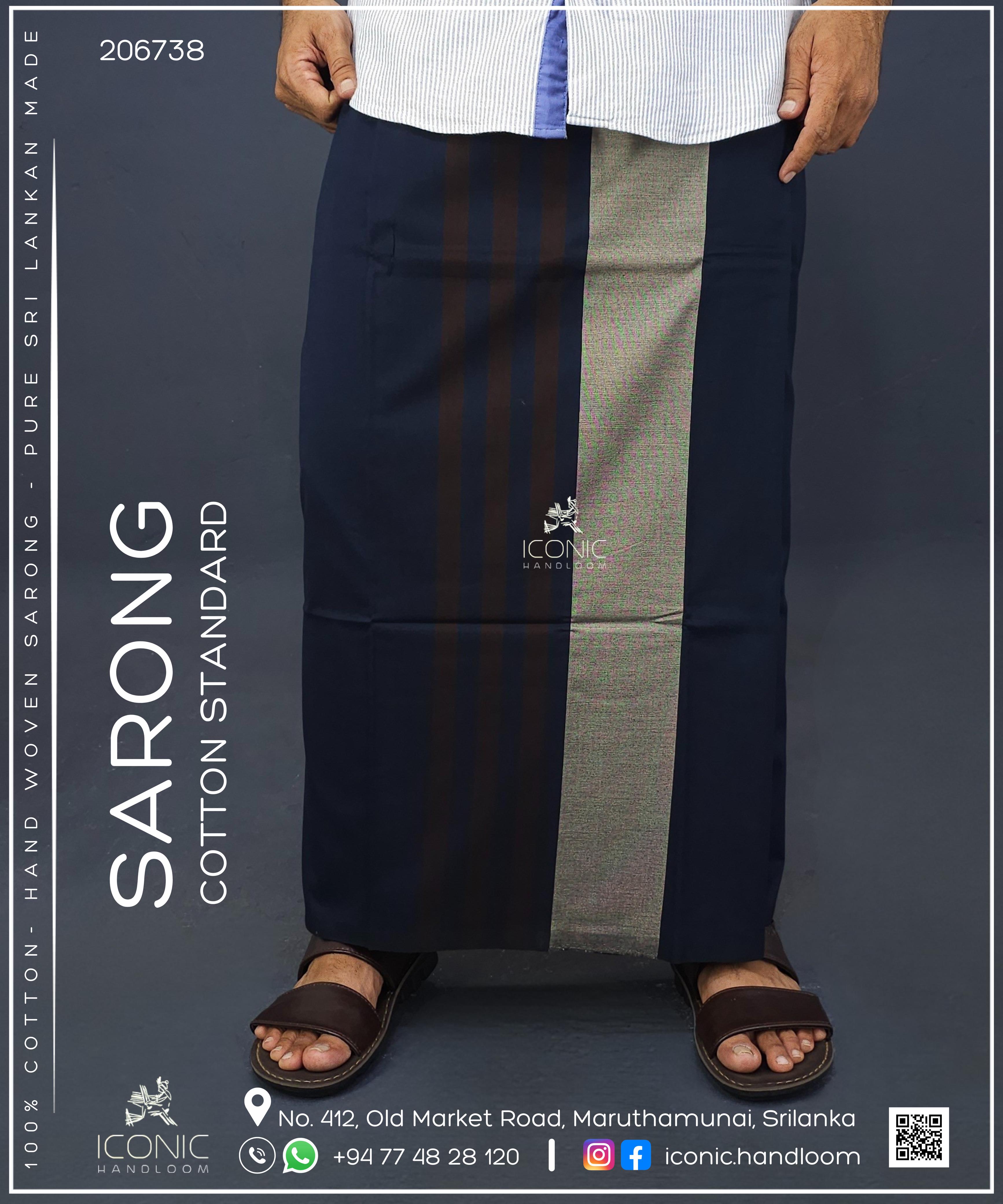 Handloom Cotton Sarong - Beige & Coffee Brown stripes in Dark Blue