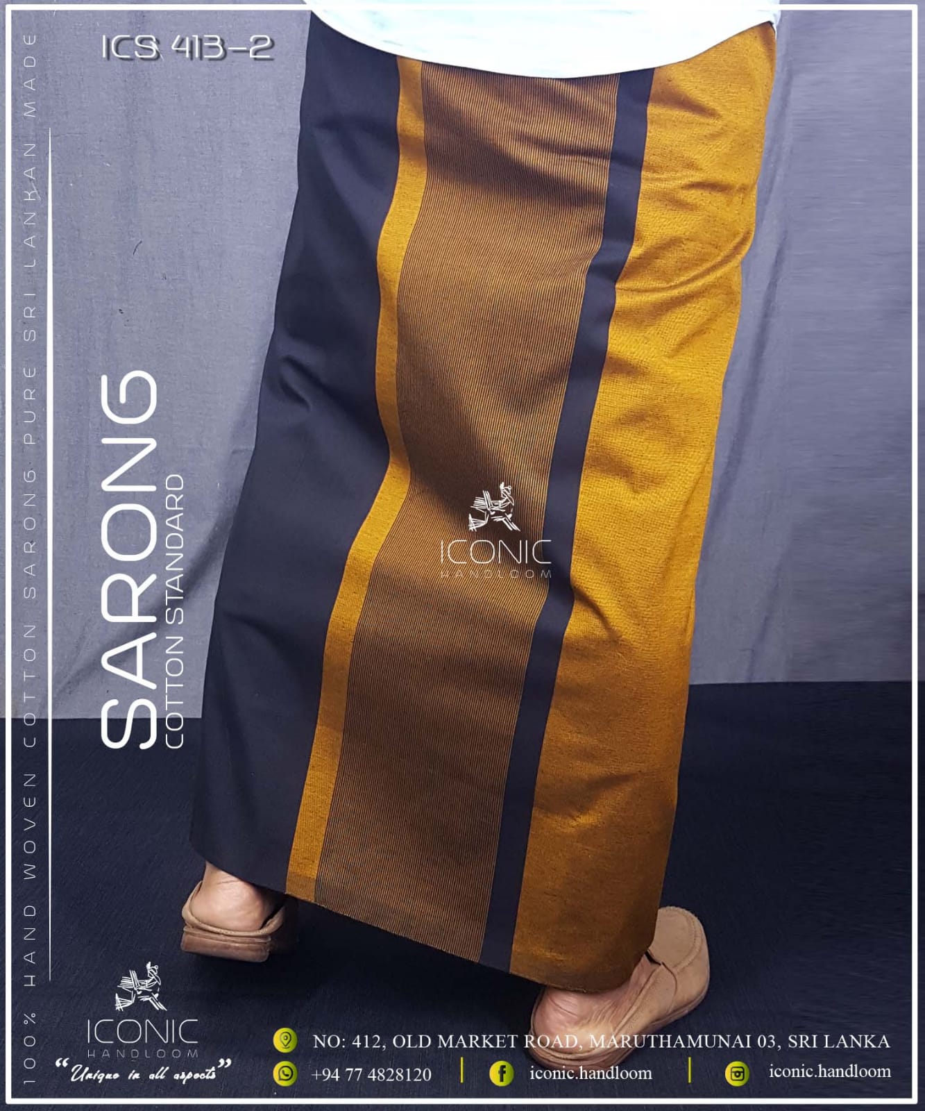 Handloom Cotton Sarong -  Golden Yellow & Black stripes in Golden Yellow & Black