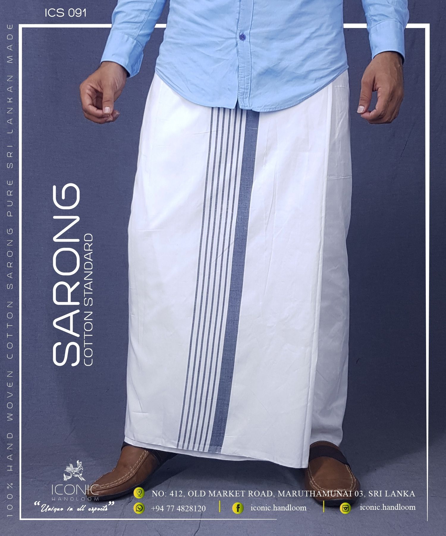 Handloom Cotton Sarong - Grey stripes in White
