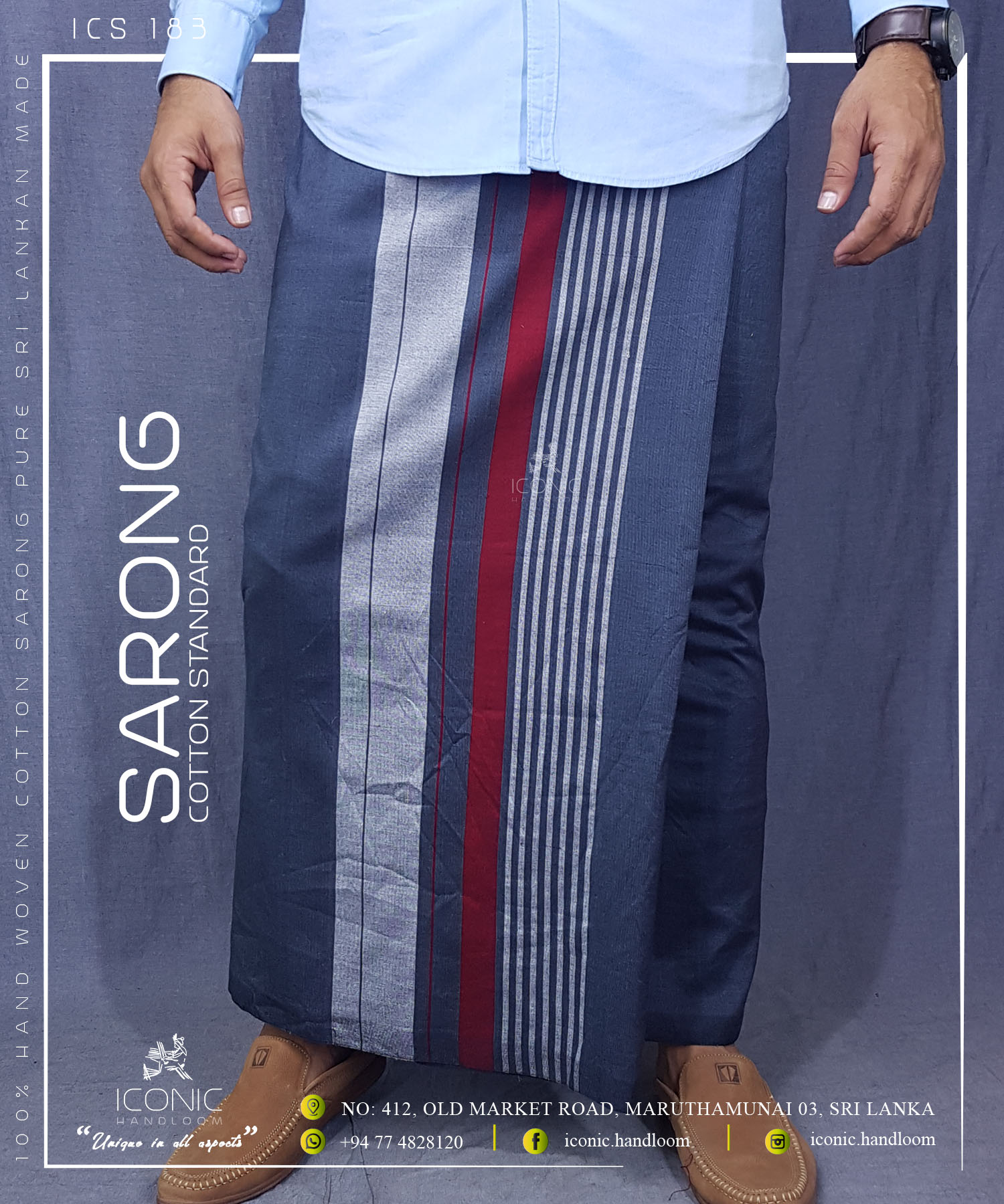 Handloom Cotton Sarong - Silver & Maroon stripes in Grey