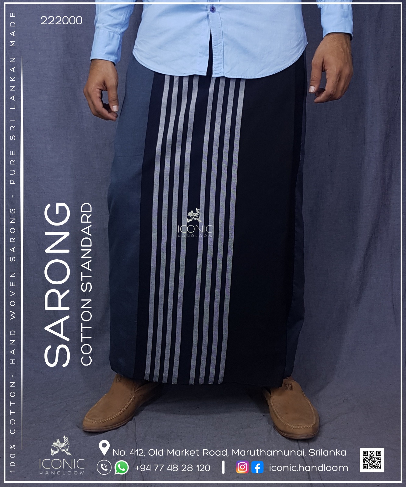 Handloom Cotton Sarong - Silver Stripes in Black with Grey