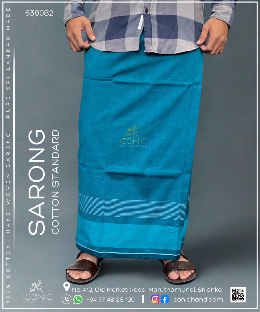Handloom Cotton Sarong - Peacock Green with Silver Stripe Accent 638082