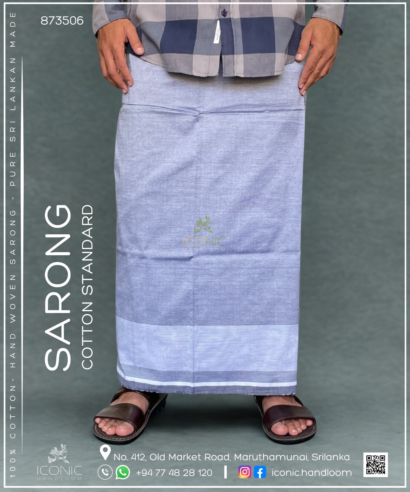 Handloom Cotton Sarong -  Silver with White bottom border 873506