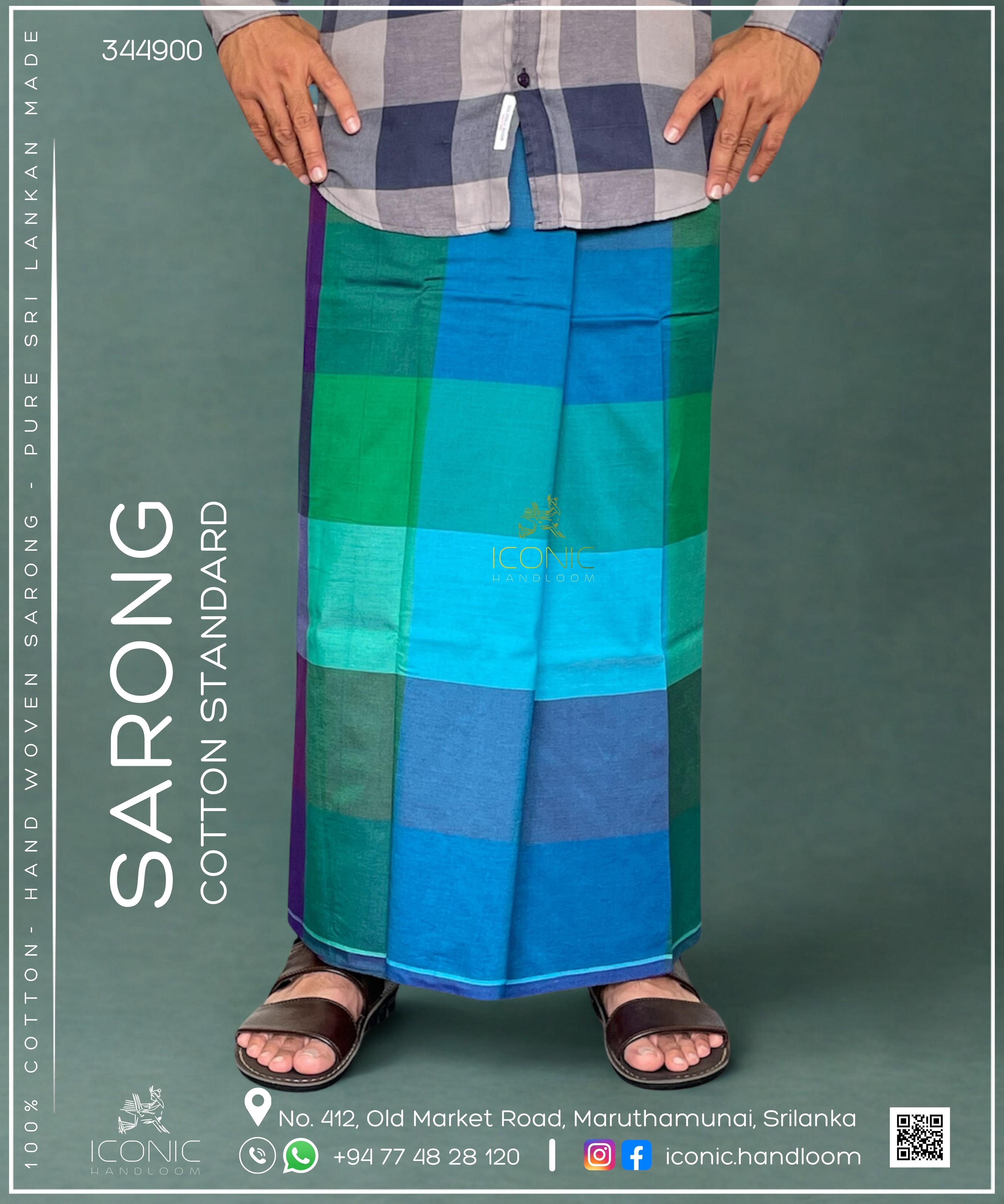 Handloom Cotton Sarong -  Deep purple, Magenta, Emerald Green, Turquoise Blue, Sky Blue & Teal Blue in check patterns