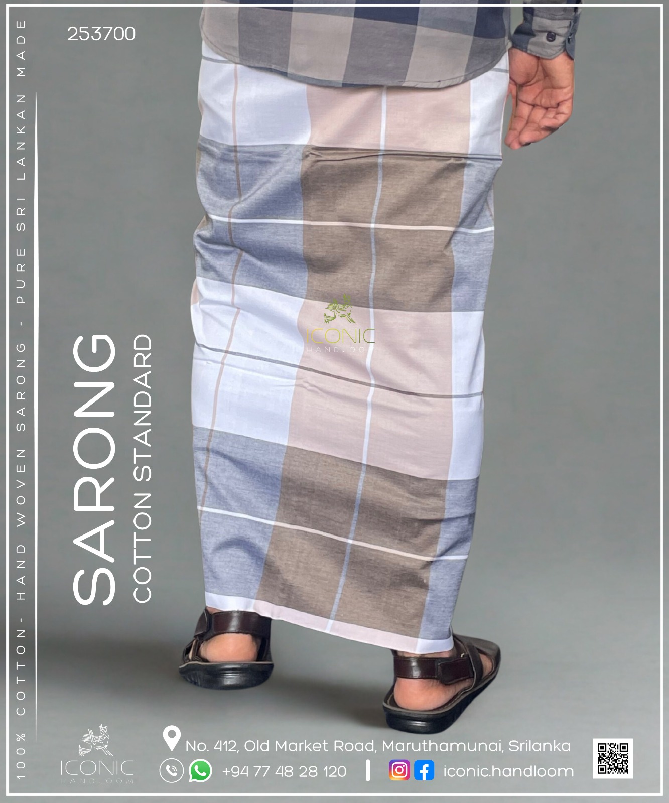 Handloom Cotton Sarong - Dark & Light Beige, White & Grey Checks
