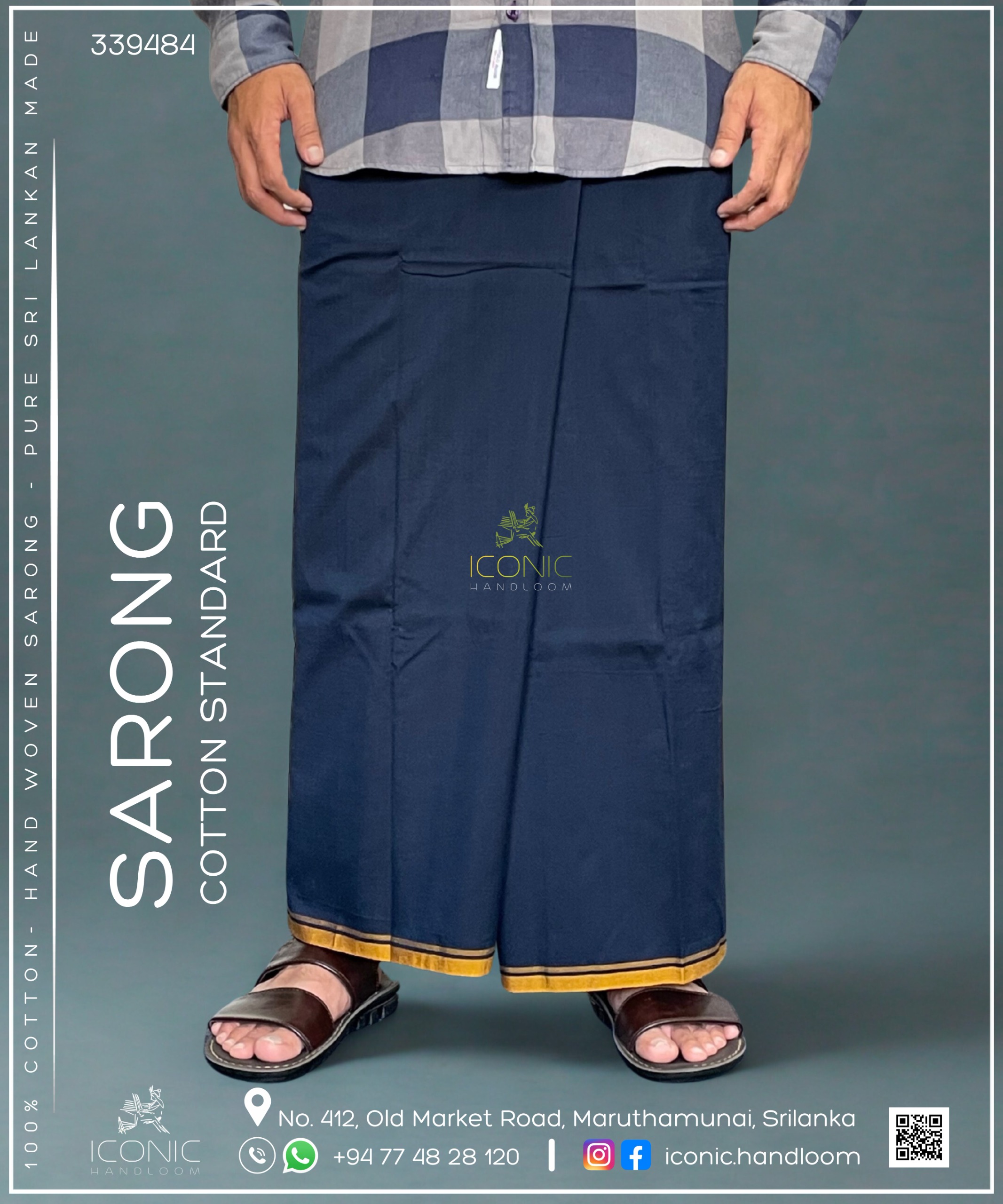 Handloom Cotton Sarong - Dark Blue with Golden yellow & SIlver 339484