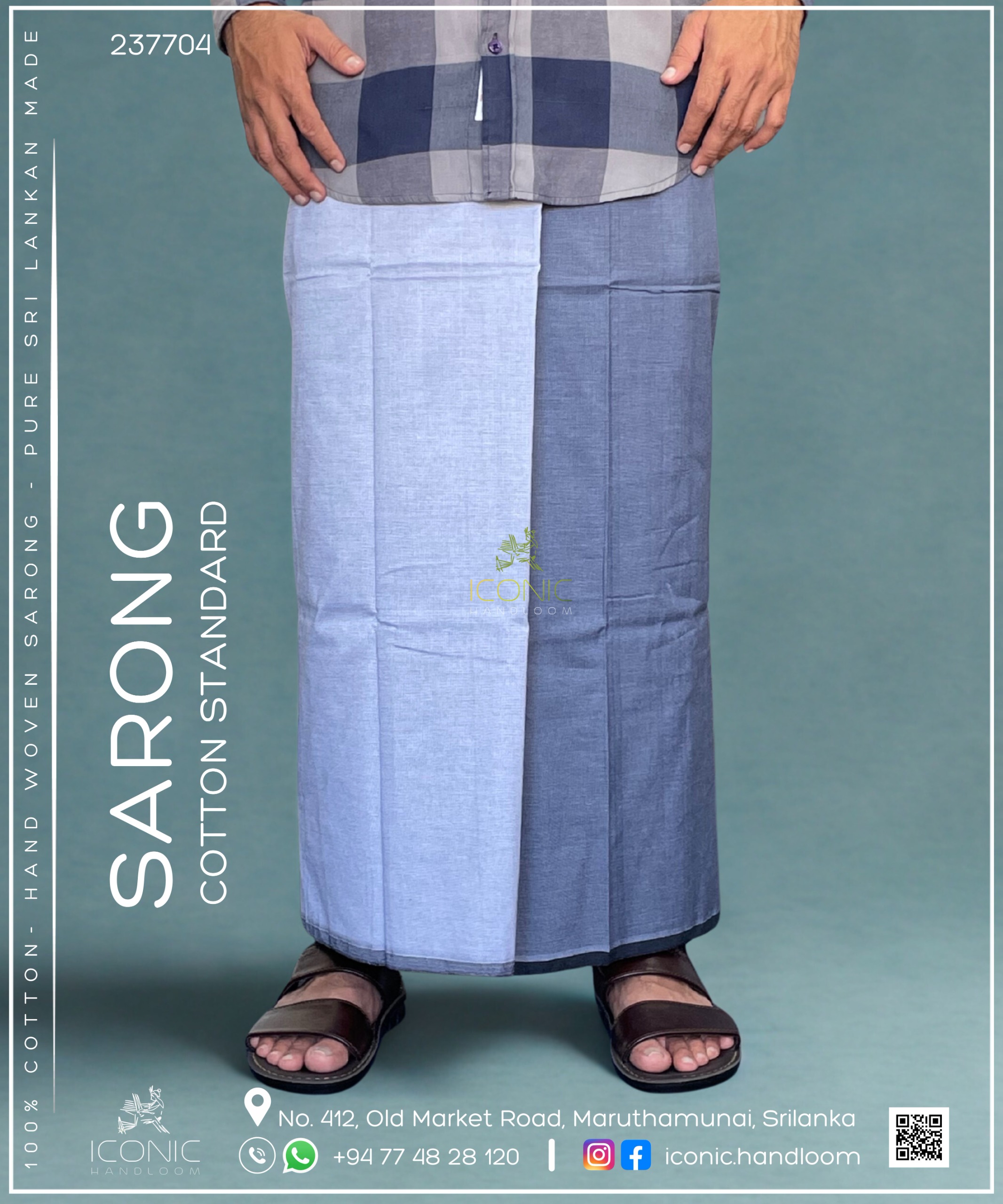 Handloom Cotton Sarong - Two Tone - Light Grey & Charcoal Grey