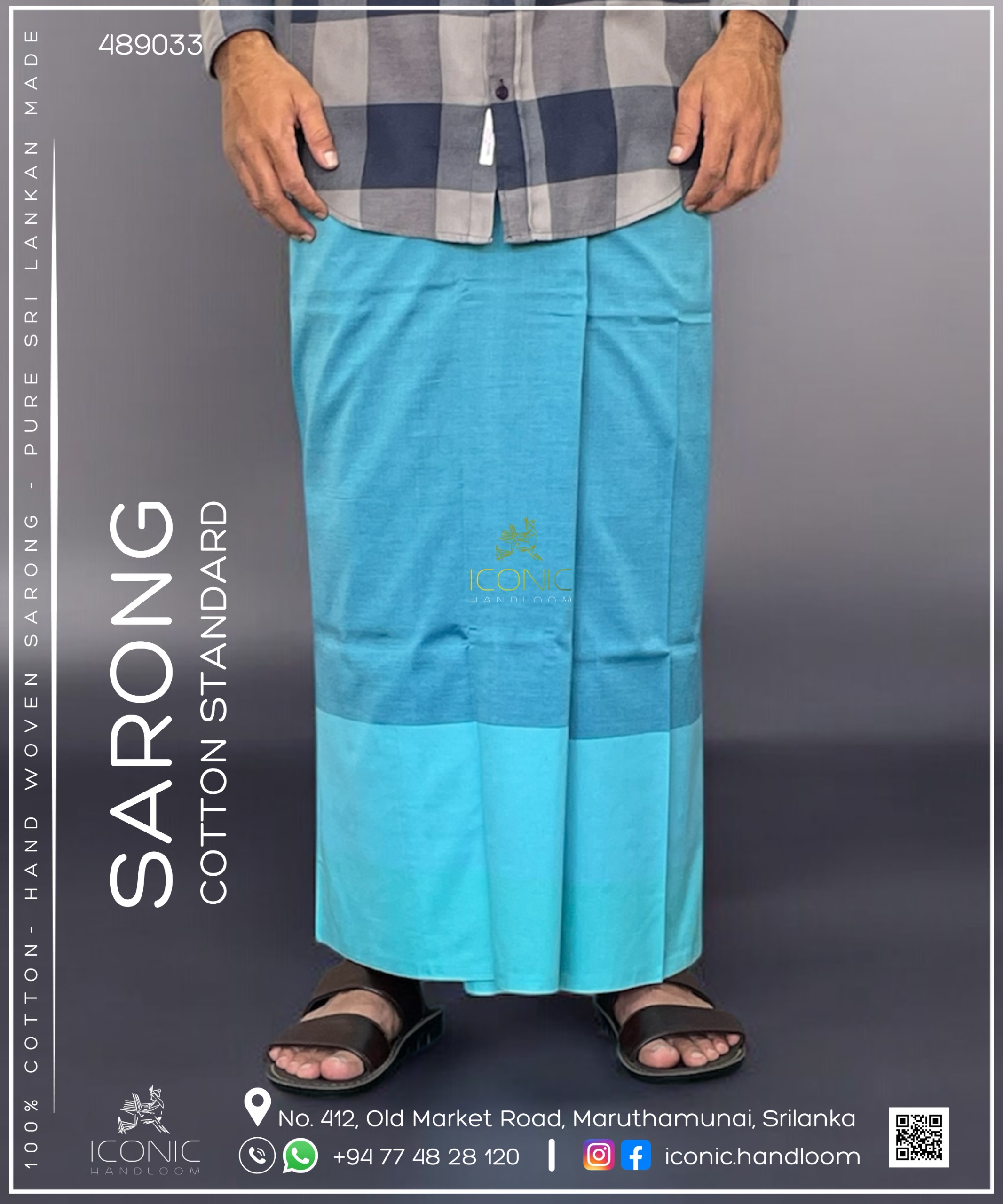 Handloom Cotton Sarong - Cyan with Aqua Blue Border