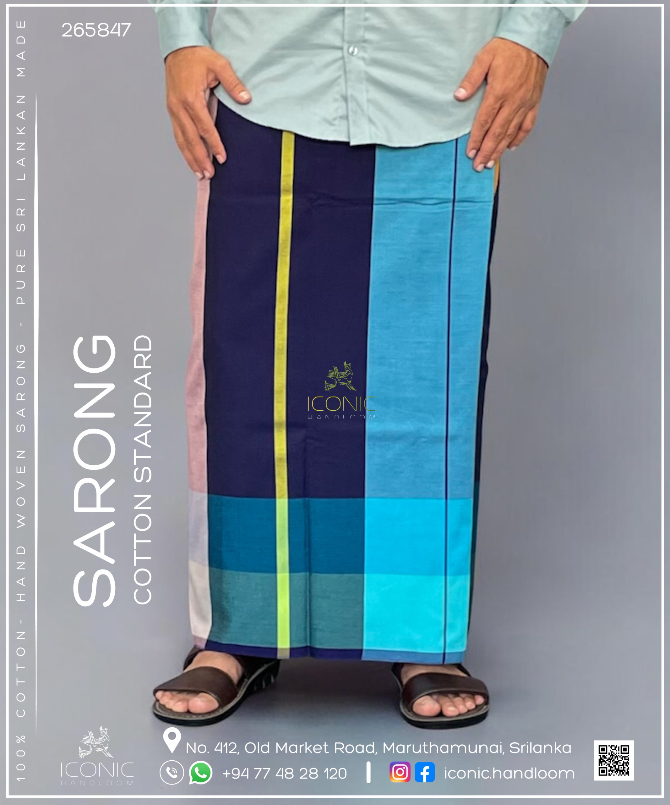 Handloom Cotton Sarong – Dusty Rose, Light Lavender, Deep Navy Blue, Teal Blue, Yellow, Aqua Blue & Golden Yellow with Mint Green and Turquoise Blue 265847
