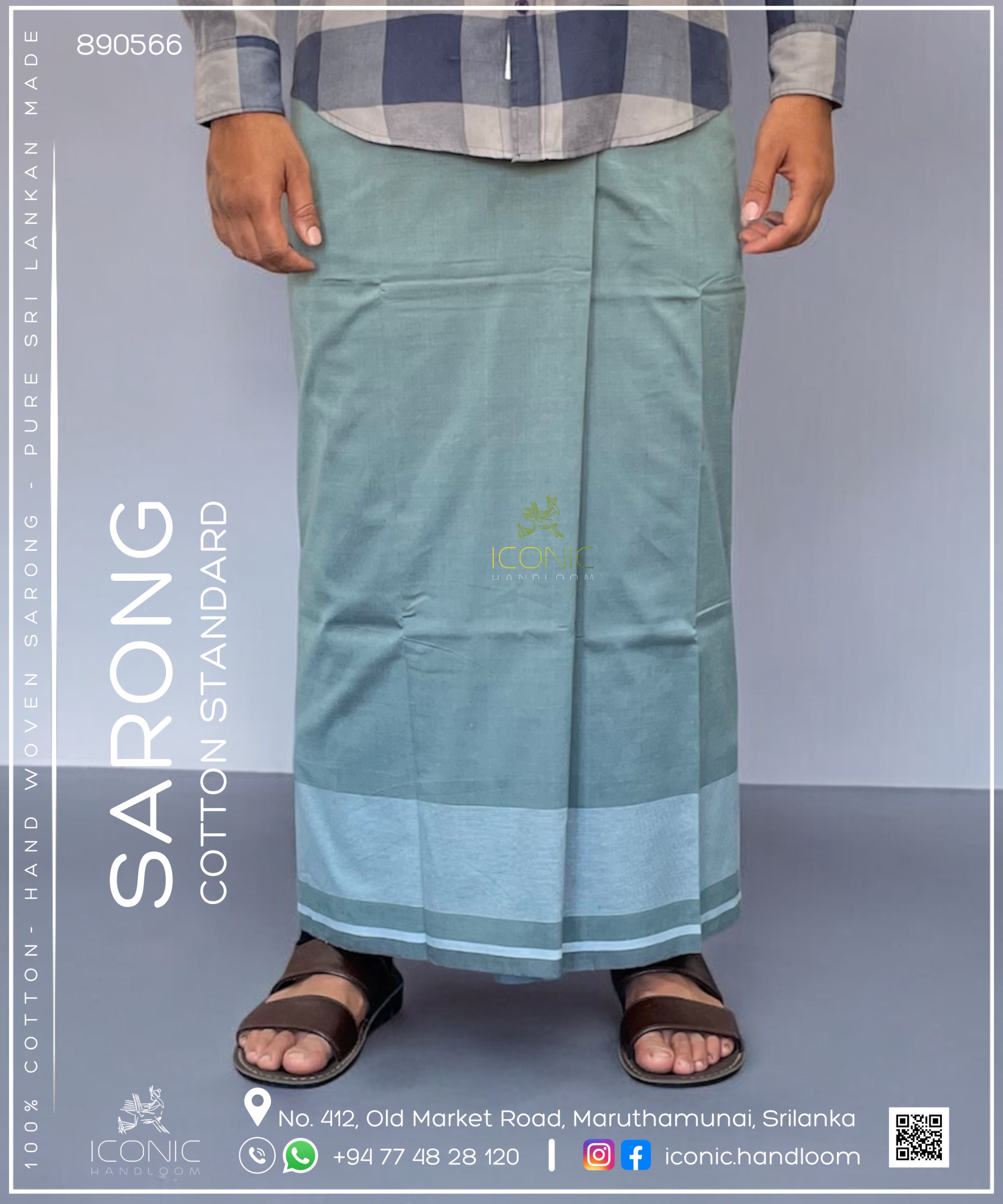 Handloom Cotton Sarong – Soft Sage Green with Light Green Border 890566