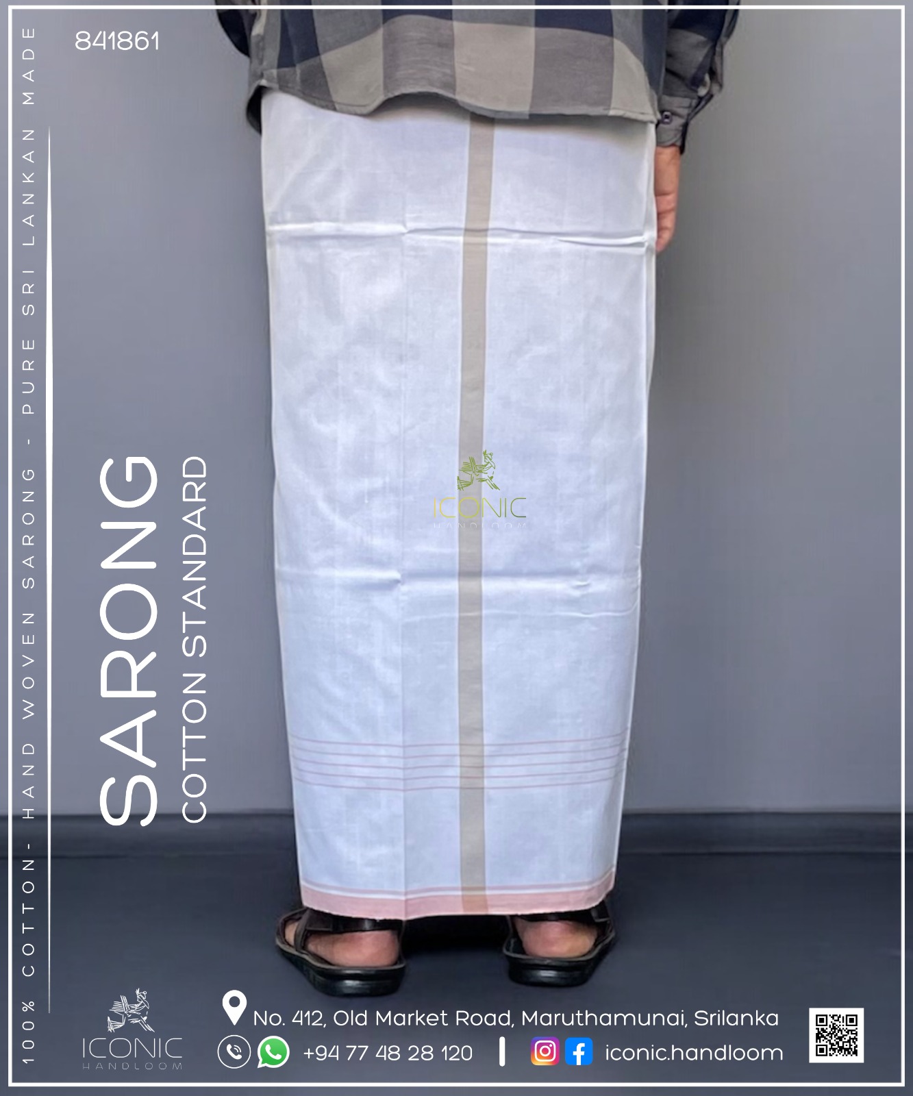 Handloom Cotton Sarong - White & Cream with Light Peach 841861