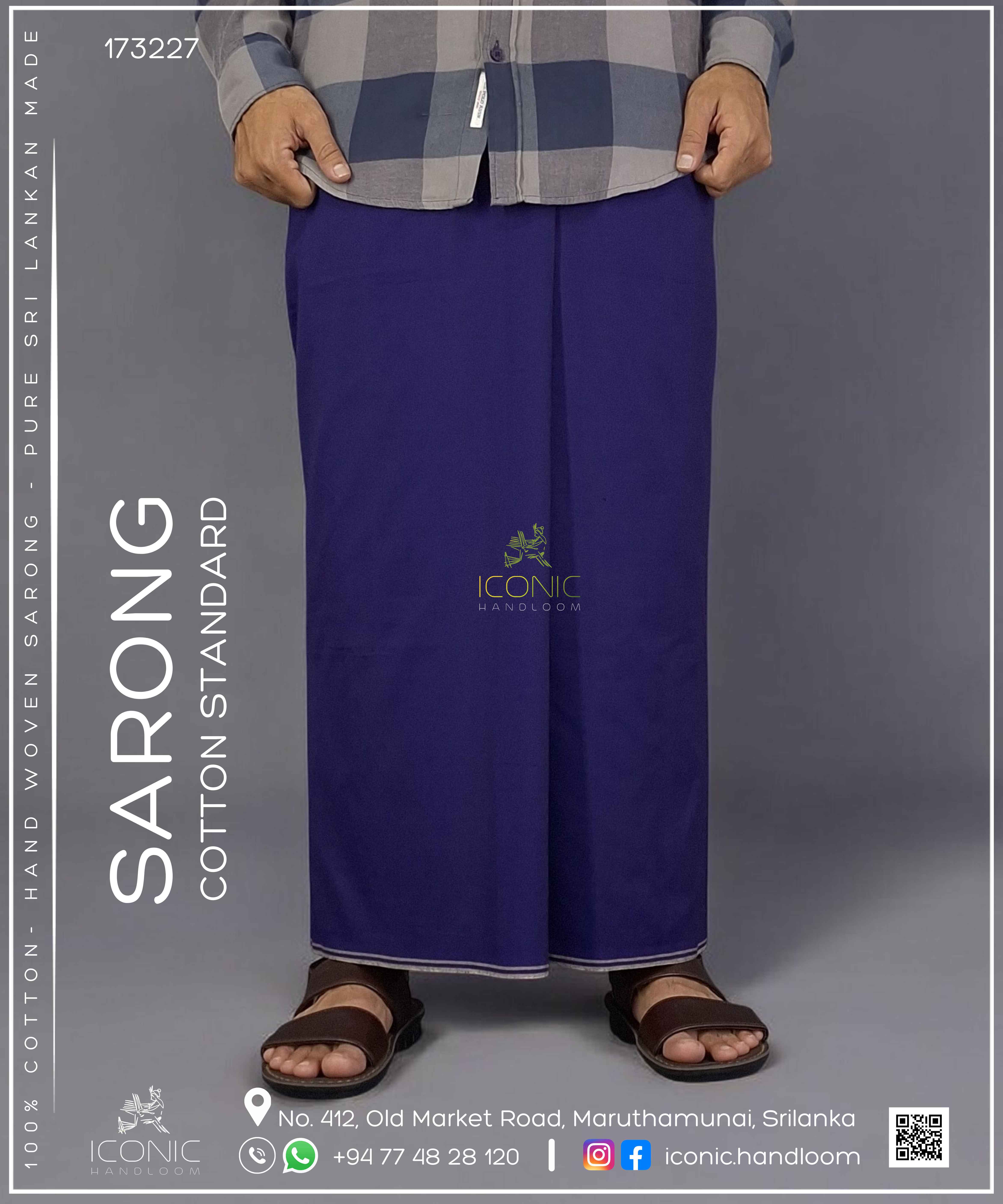 Handloom Cotton Sarong - Royal Blue with Cream Bottom Border  173227