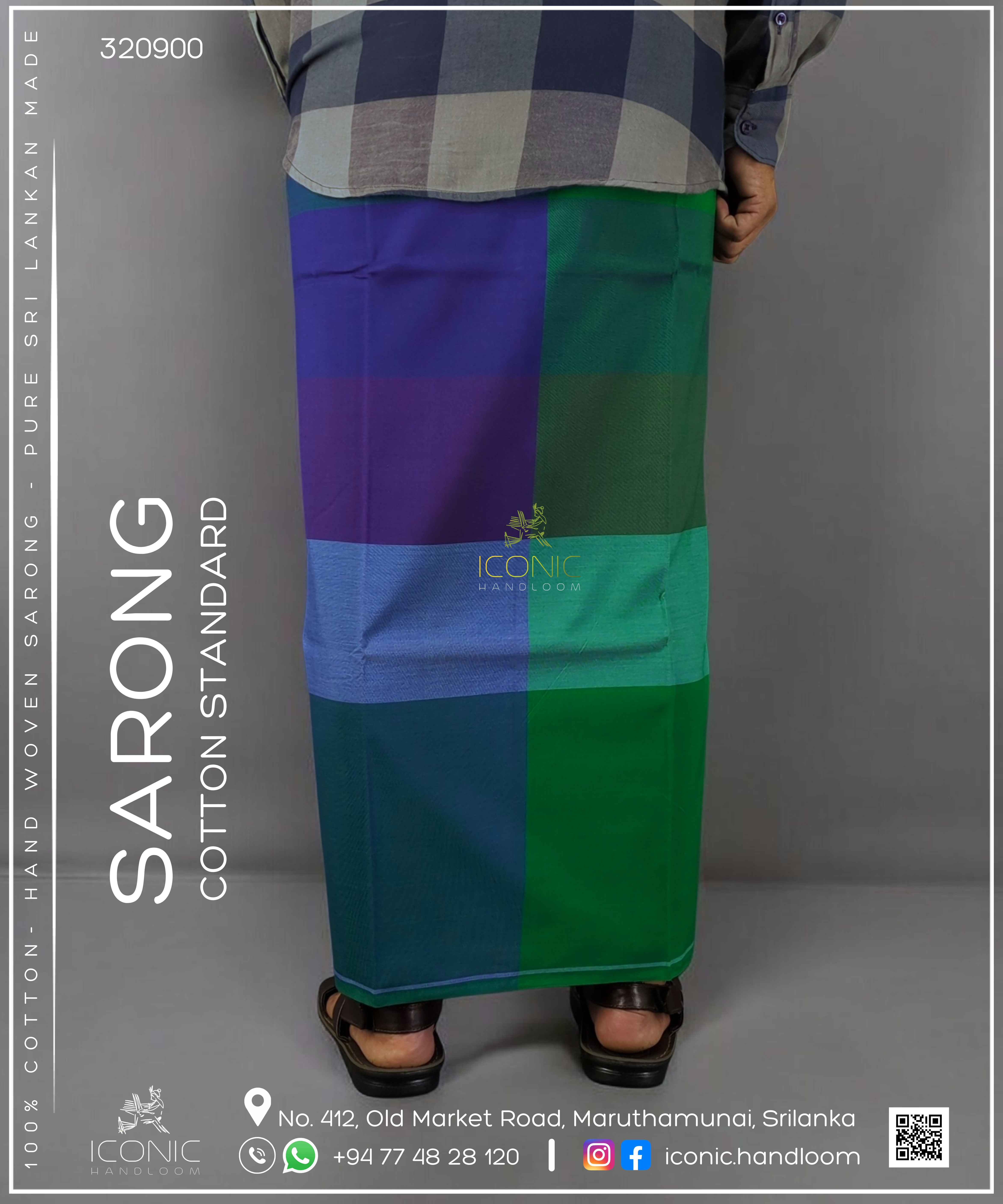 Handloom Cotton Sarong -  Deep purple, Emerald green, Turquoise Blue, Sky Blue & Dark Navy Blue in check patterns 320900
