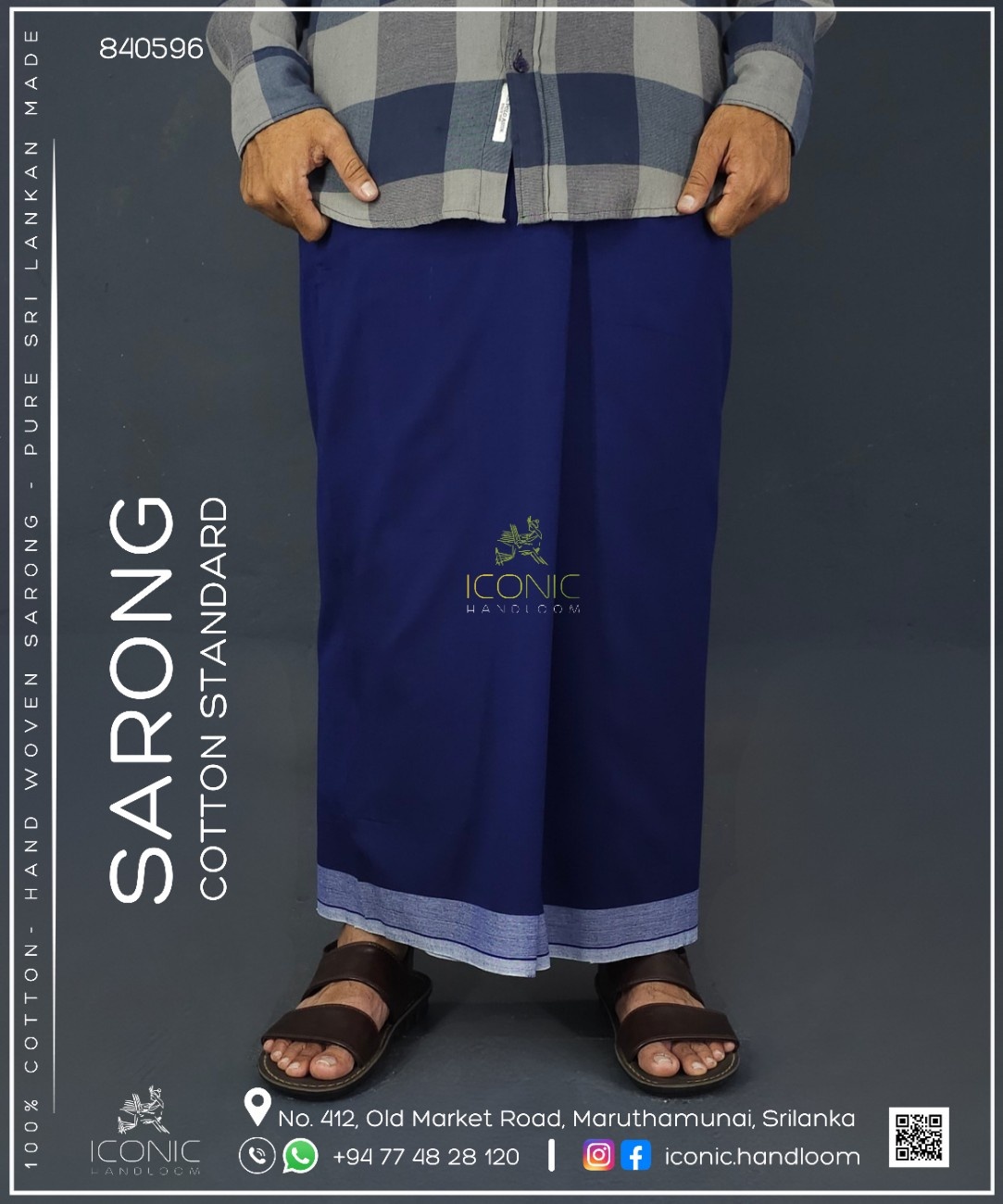 Handloom Cotton Sarong - Royal Blue with Light Blue Bottom Border - ICS 840596
