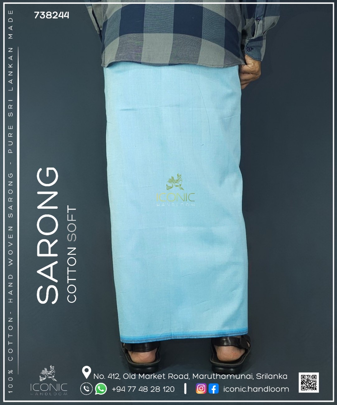 Handloom Cotton Sarong - Light Blue Plain - ICS - 738244
