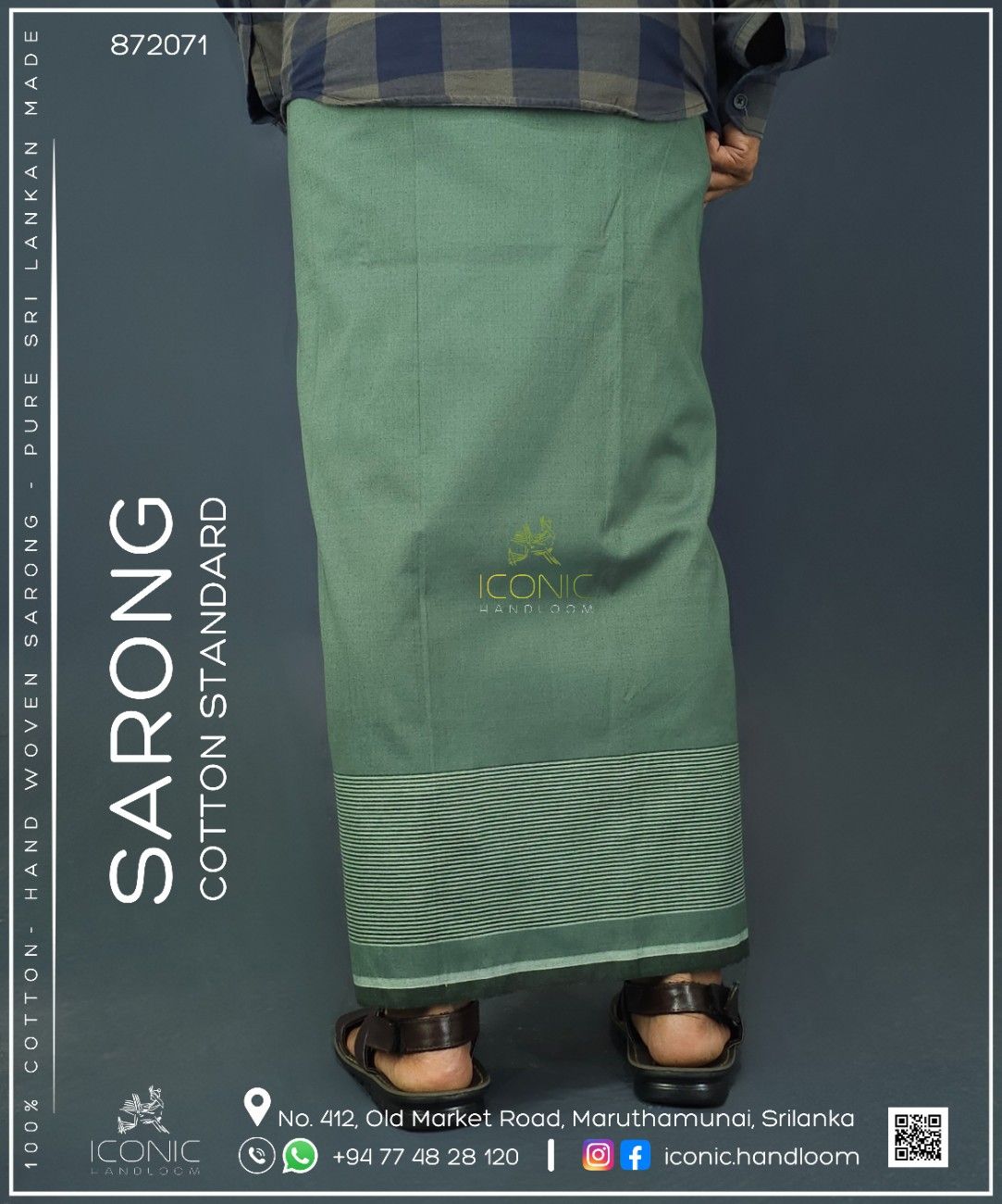 Handloom Cotton Sarong - Light Green with Horizontal Stripes  -   ICS 872071