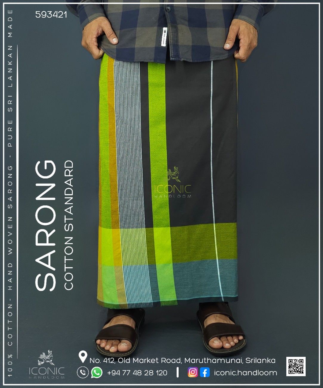 Handloom Cotton Sarong - The Verdant Harvest  -  ICS 593421