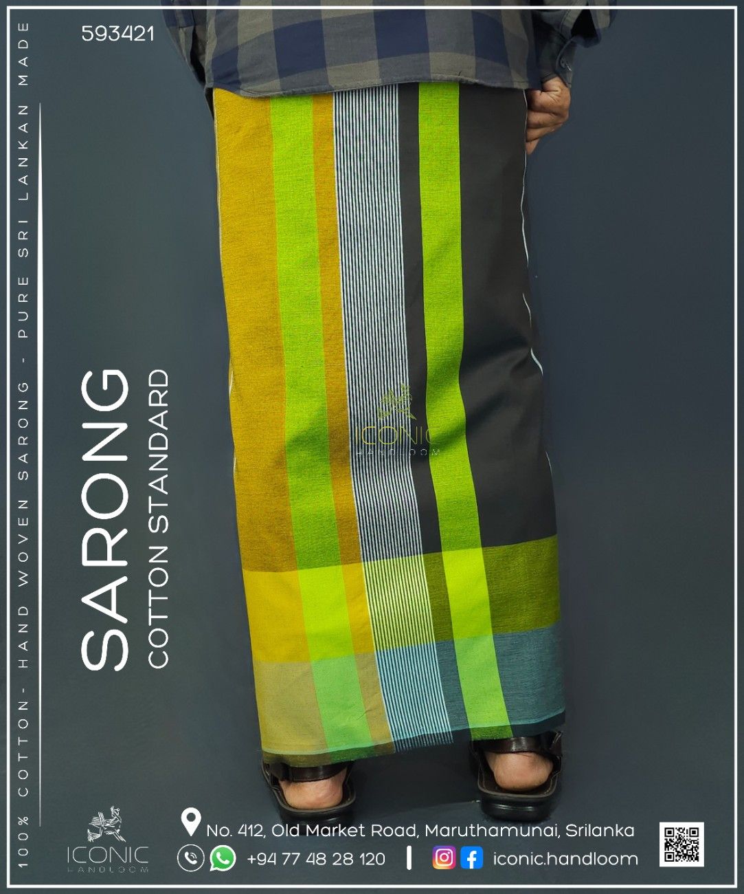 Handloom Cotton Sarong - The Verdant Harvest  -  ICS 593421