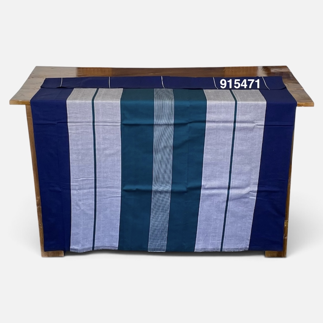 Handloom Cotton Sarong - Teal and Silver with Deep Royal Blue - ICS 915471