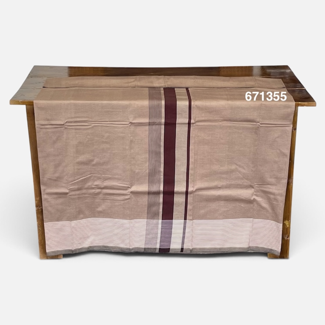 Handloom Cotton Sarong – Beige and Burgundy with Horizontal Stripes  -  ICS  671355