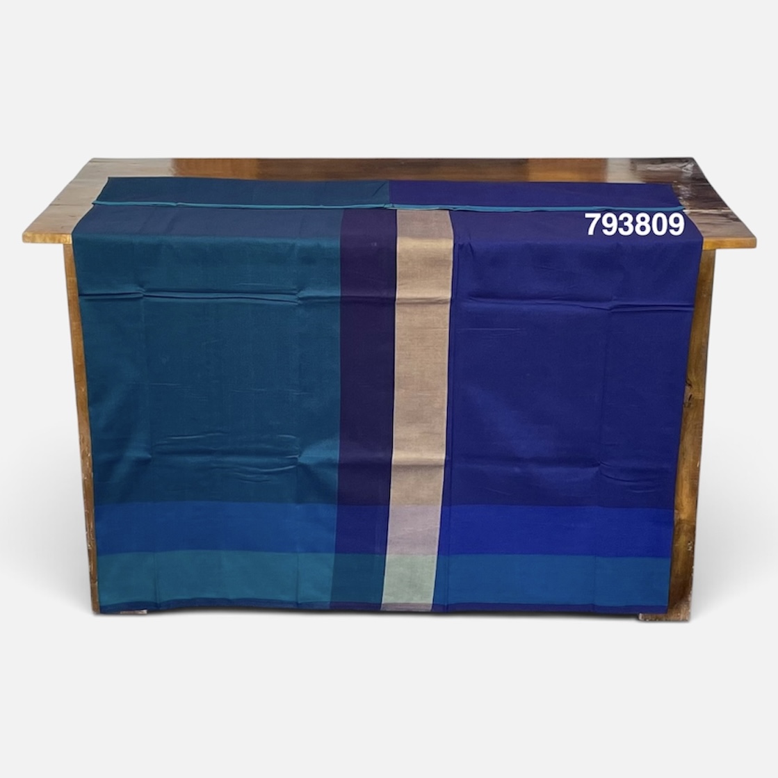 Handloom Cotton Sarong - Teal, Royal Blue and Beige with Deep Royal Blue  -  ICS 793809