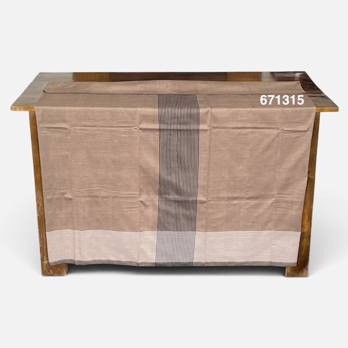 Handloom Cotton Sarong - Beige and Dark Green with Horizontal Stripes  -  ICS 671315