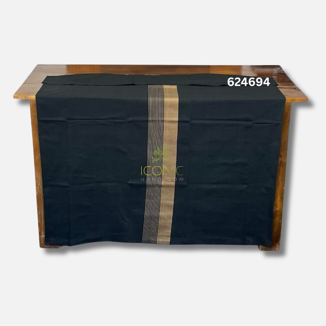 Handloom Cotton Sarong - Deep Green with Beige  -  ICS 624694