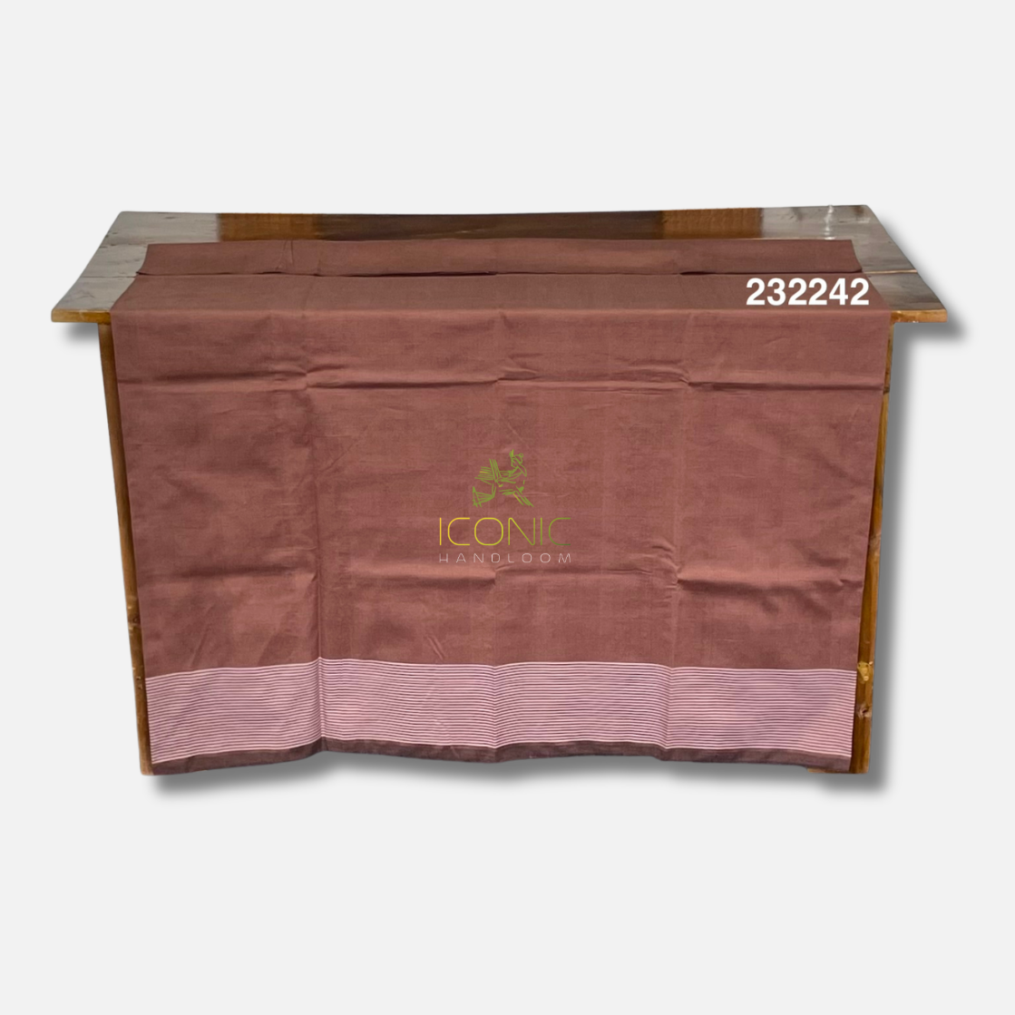 Handloom Cotton Sarong – Light Brown with Horizontal Stripes  -  ICS - 232242
