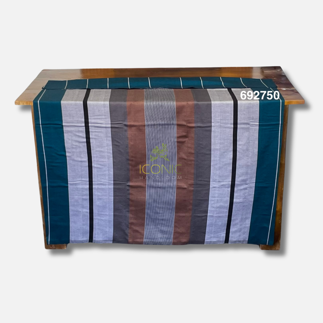 Handloom Cotton Sarong - Light Brown, Dark Grey, Black and Silver with Teal  -  ICS 692750