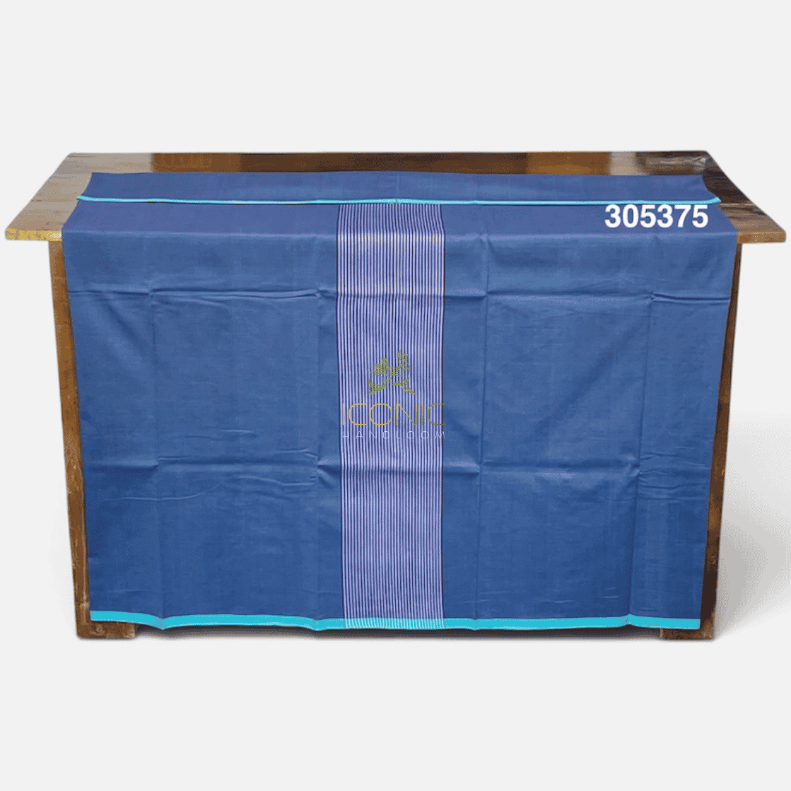 Handloom Cotton Sarong - Slate Blue, Deep Royal Blue and Silver with Aqua Blue  -  ICS 305375