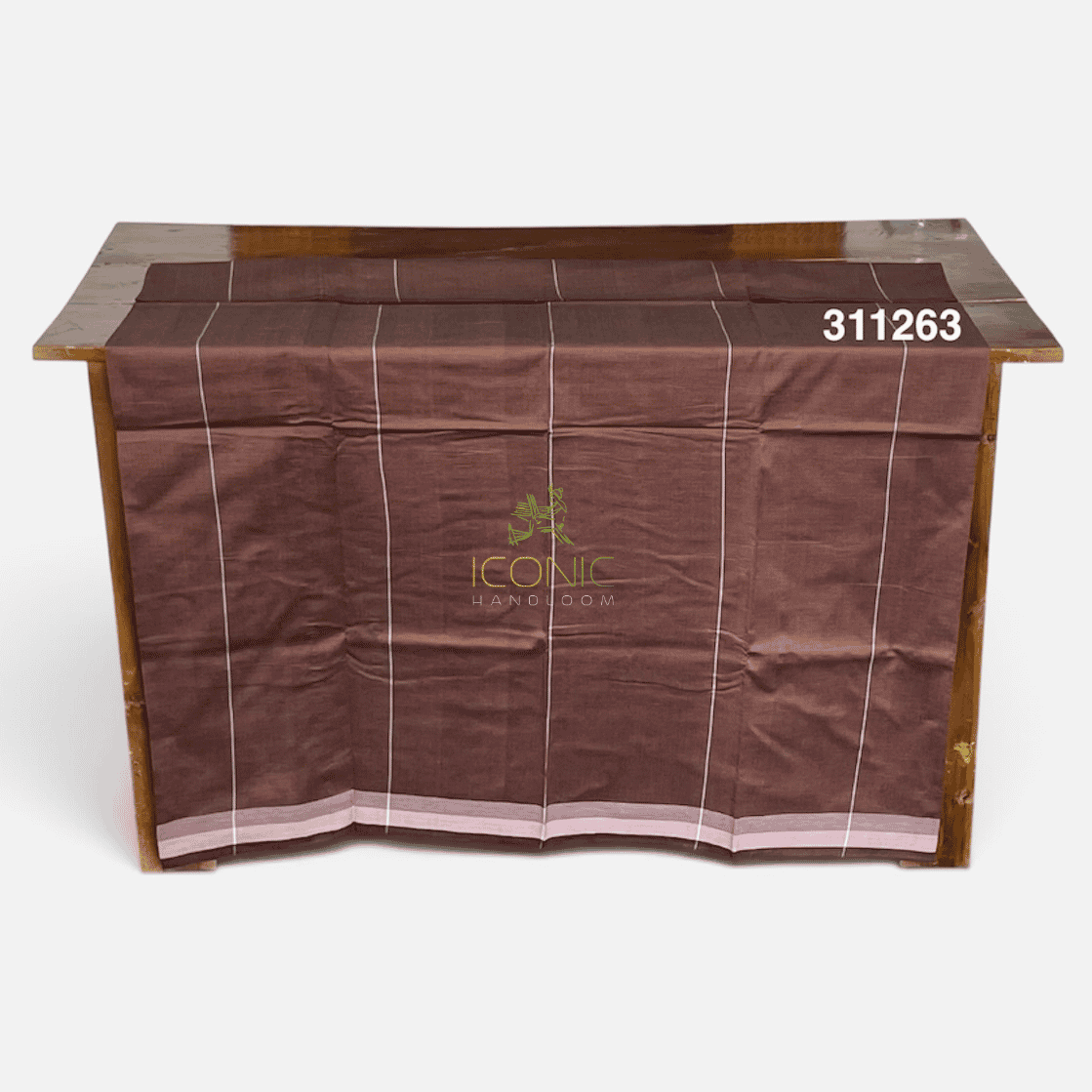 Handloom Cotton Sarong – Light Brown and Silver with Off White Bottom Border  -  ICS  311263