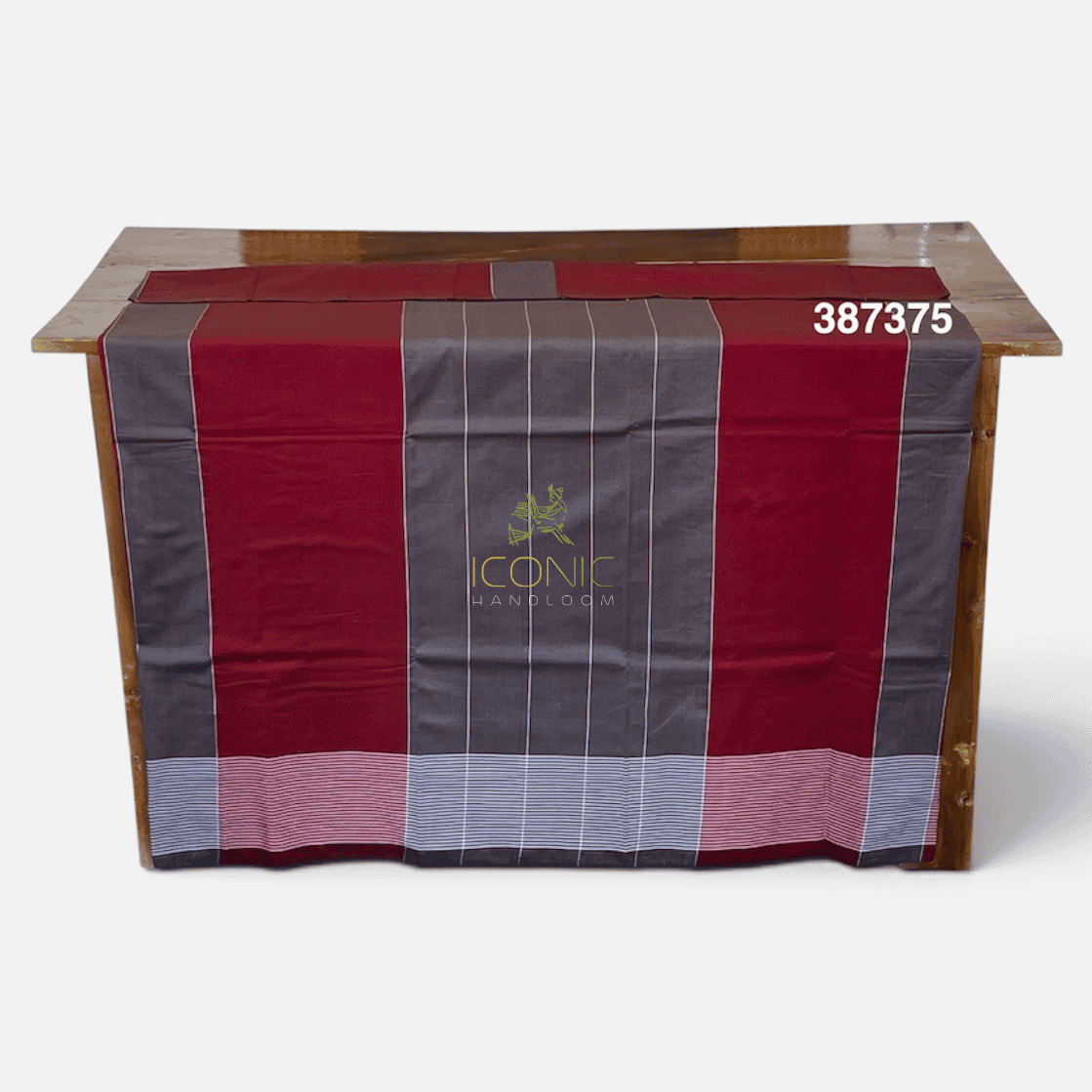 Handloom Cotton Sarong - Dark Grey, Silver and Deep Maroon with Horizontal Stripes  -  ICS 387375