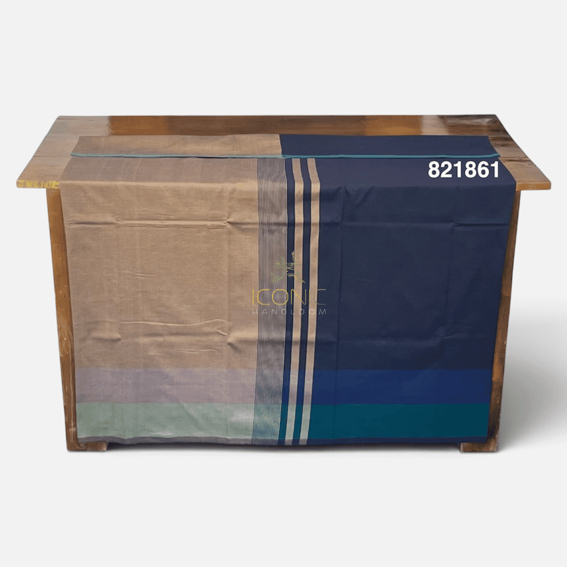 Handloom Cotton Sarong - Deep Steel Blue with Beige  -  ICS 821861