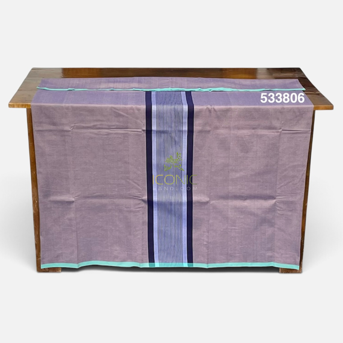 Handloom Cotton Sarong - Dusty Rose, Silver and Deep Purple with Aqua Blue  -  ICS 533806