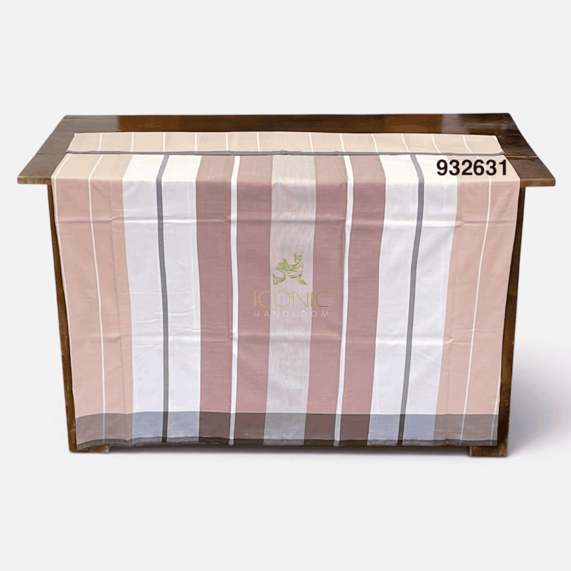 Handloom Cotton Sarong - Light Brown, Light Grey and White with Light Peach  -  ICS 932631