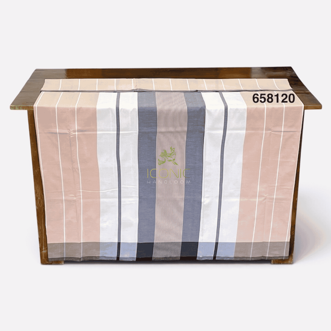 Handloom Cotton Sarong - Charcoal Grey and Light Peach with White  -  ICS 658120