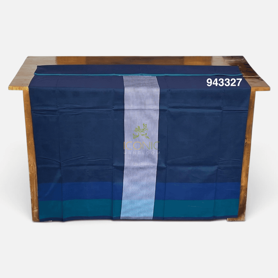 Handloom Cotton Sarong - Deep Teal with Silver -  ICS 943327