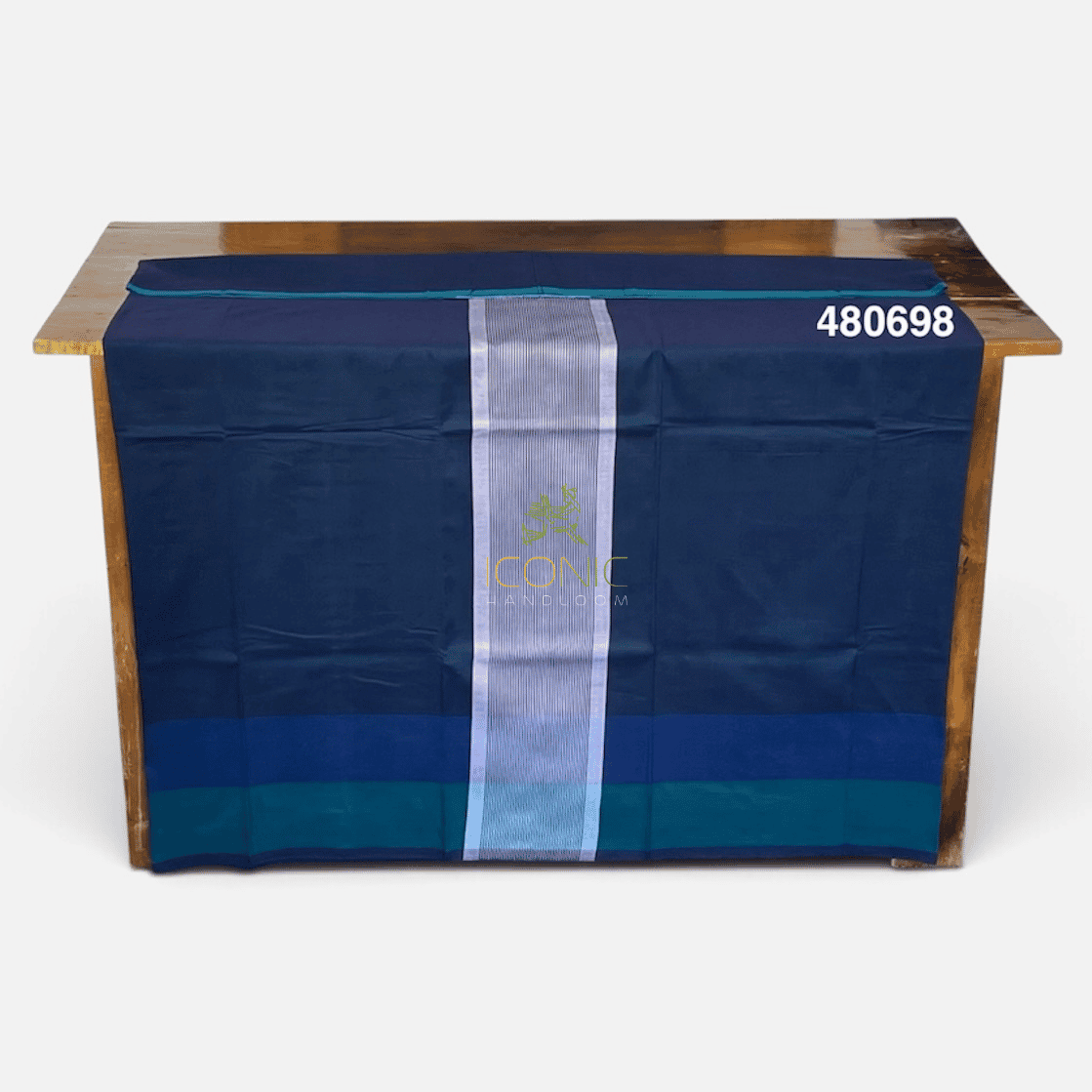 Handloom Cotton Sarong - Deep Teal with Silver -  ICS 480698