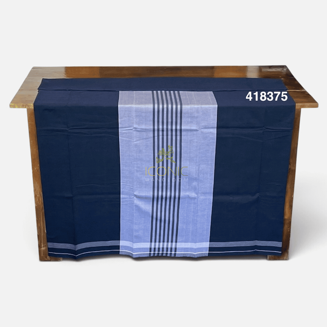 Handloom Cotton Sarong - Steel Blue and Dark Grey with Silver  -  ICS 418375