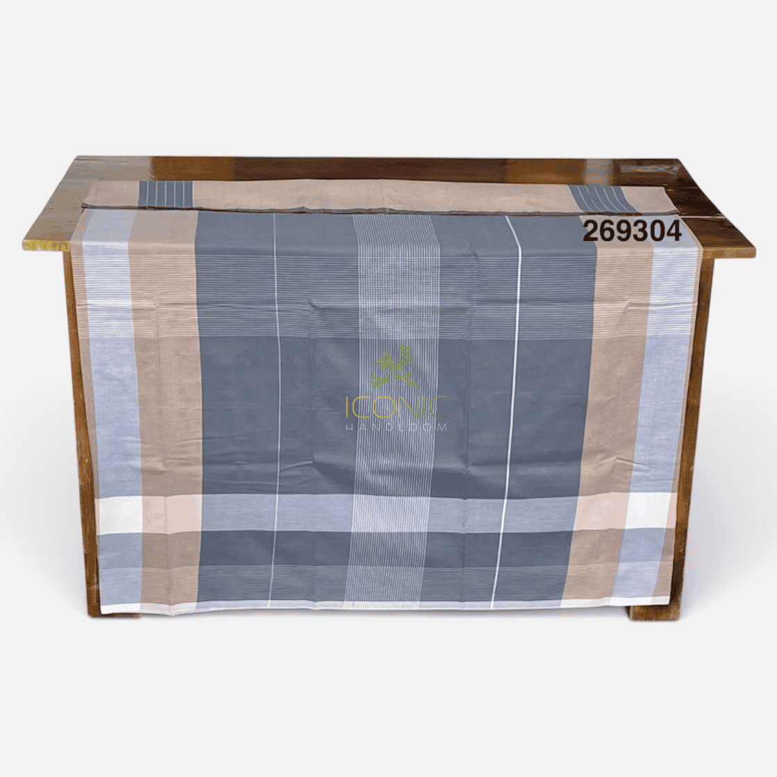 Handloom Cotton Sarong - Dark Grey, Beige and Silver with Horizontal Stripes  -  ICS 269304