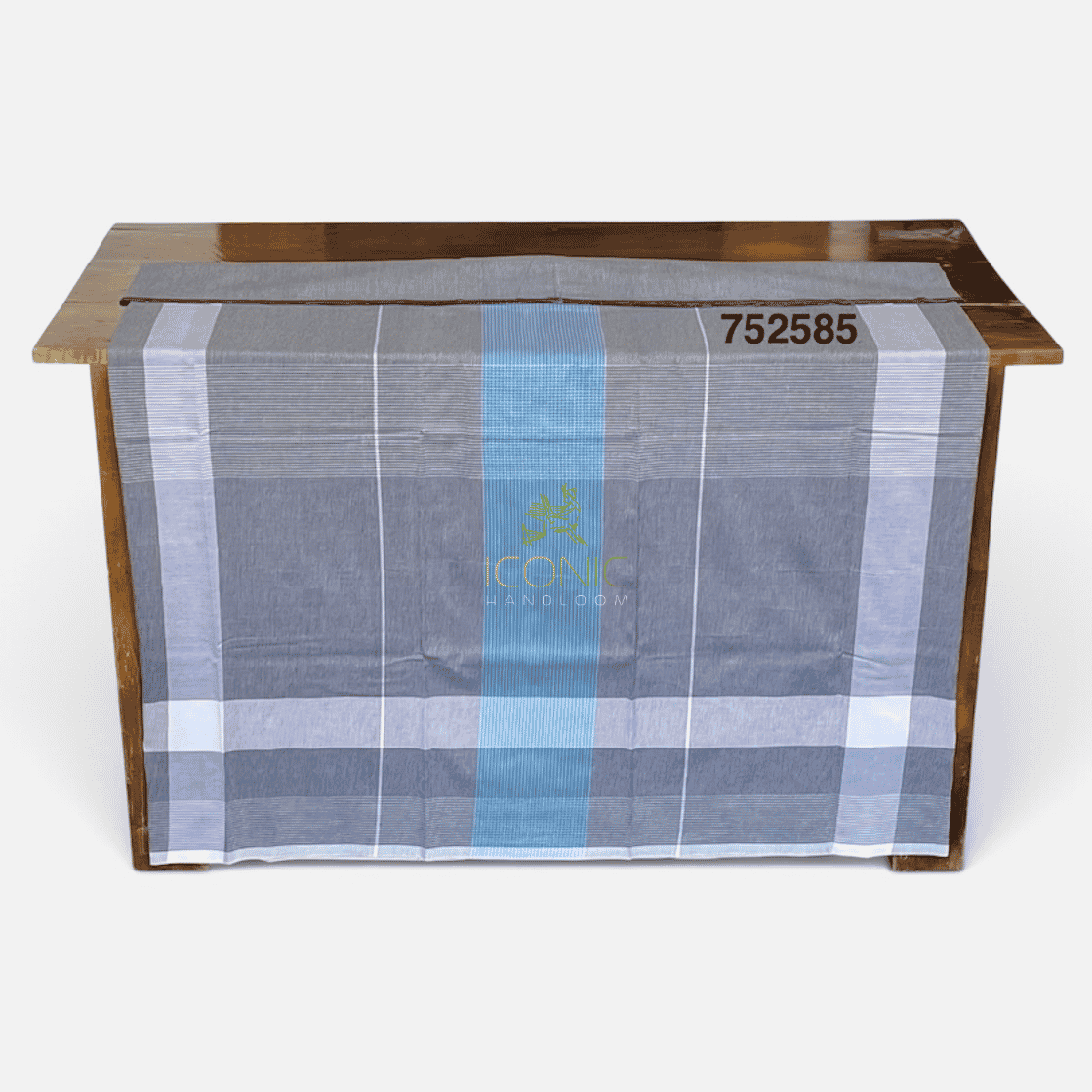 Handloom Cotton Sarong - Light Grey, Dark Grey and Sky Blue with Horizontal Stripes  -  ICS 752585